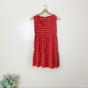 [See You Monday] Tomato Orange & White Striped Tiered Babydoll Sleeveles…